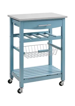 Outlet ✔️ Linon Furniture Fenway Collection Blue Stainless Steel Top Kitchen Cart 🥰
