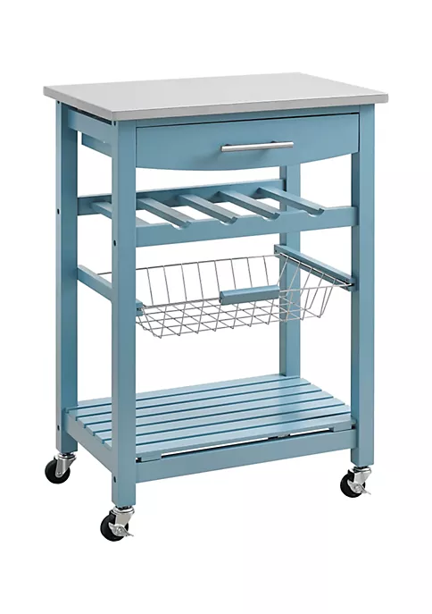 Outlet βοΈ Linon Furniture Fenway Collection Blue Stainless Steel Top Kitchen Cart π₯° 4 Outlet βοΈ Linon Furniture Fenway Collection Blue Stainless Steel Top Kitchen Cart π₯° - Image 2