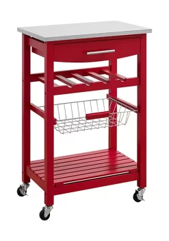 Best deal π Linon Furniture Fenway Collection Red Stainless Steel Top Kitchen Cart β