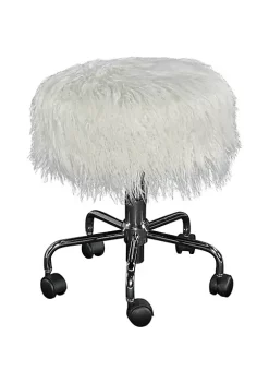 New π Linon Furniture Townsend Collection White Faux Fur Stool π